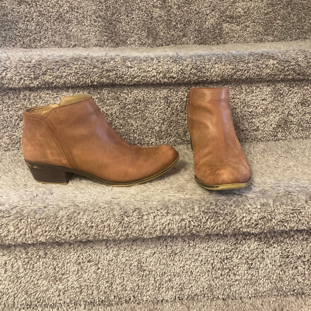 Lucky Brand Basal Bootie Tan Leather 1.5” Block Heel Women’s 10 Cowgirl Chic